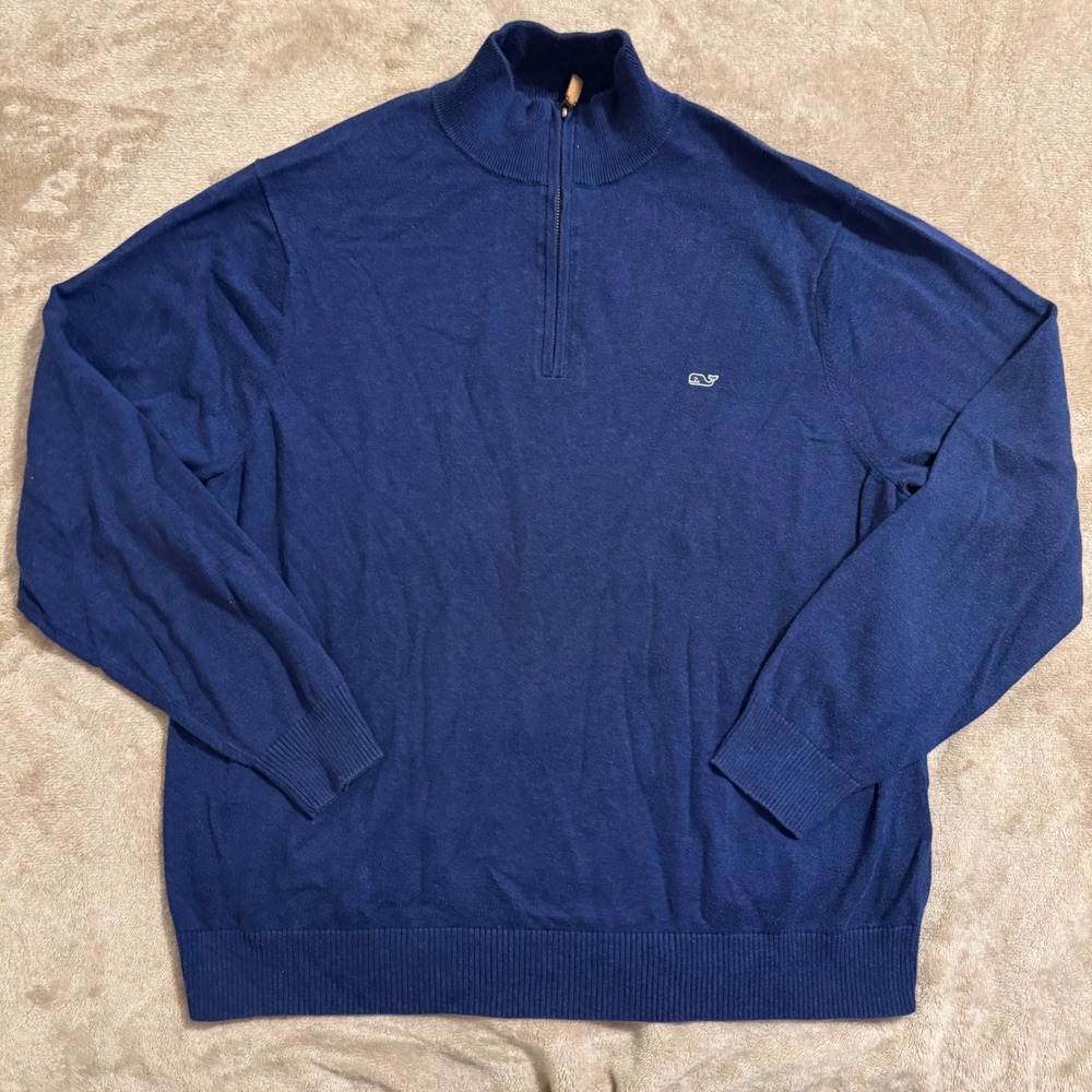 Vineyard Vines Mens XL Blue 100% Cotton Quarter Zip Pullover Sweater 1E0179